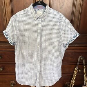 Men’s Denim & Flower Blue and White Casual Button Down Shirt Medium